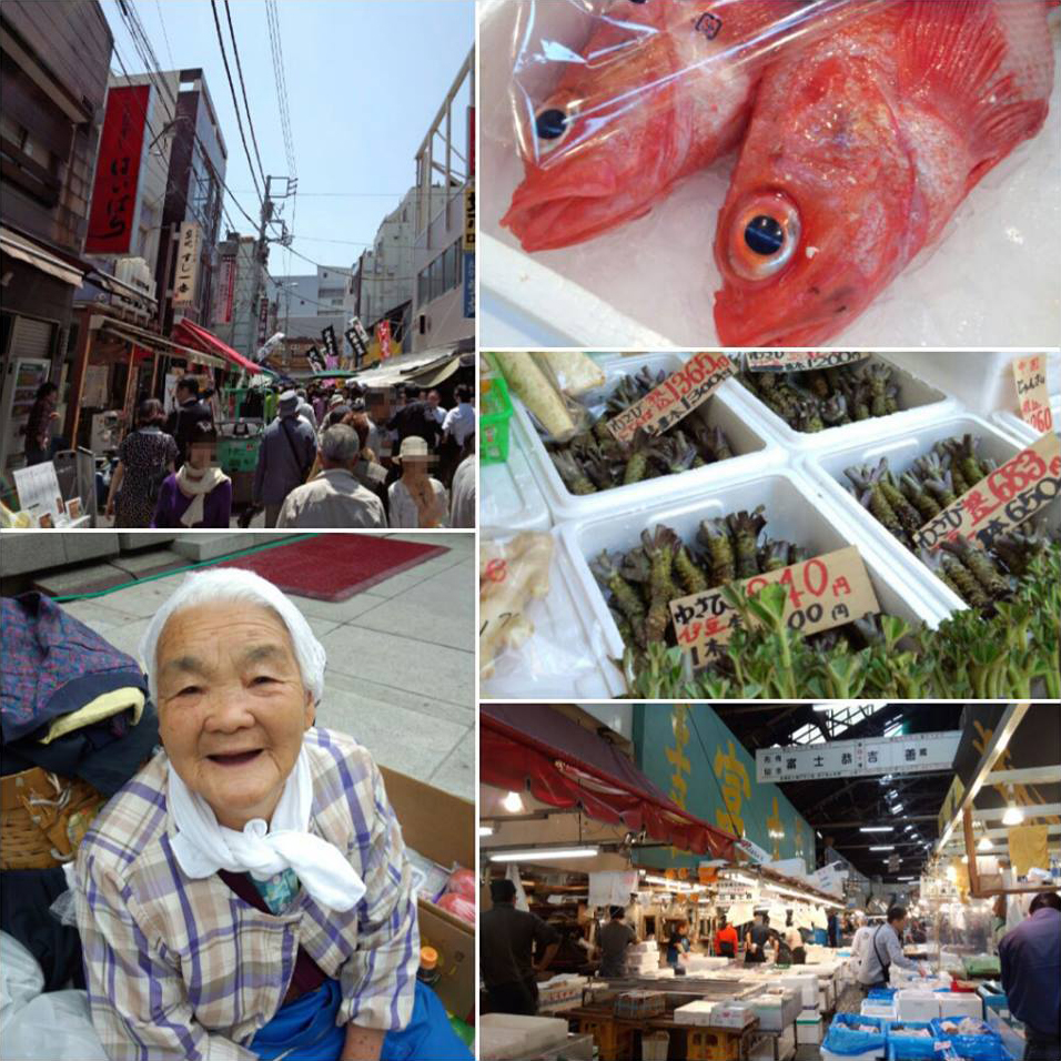 日本の台所「築地市場」、新鮮な魚介類や野菜、そして「行商人のおばあちゃん」。