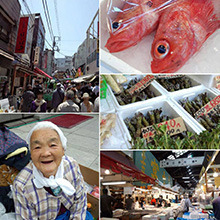 日本の台所「築地市場」、新鮮な魚介類や野菜、そして「行商人のおばあちゃん」。
