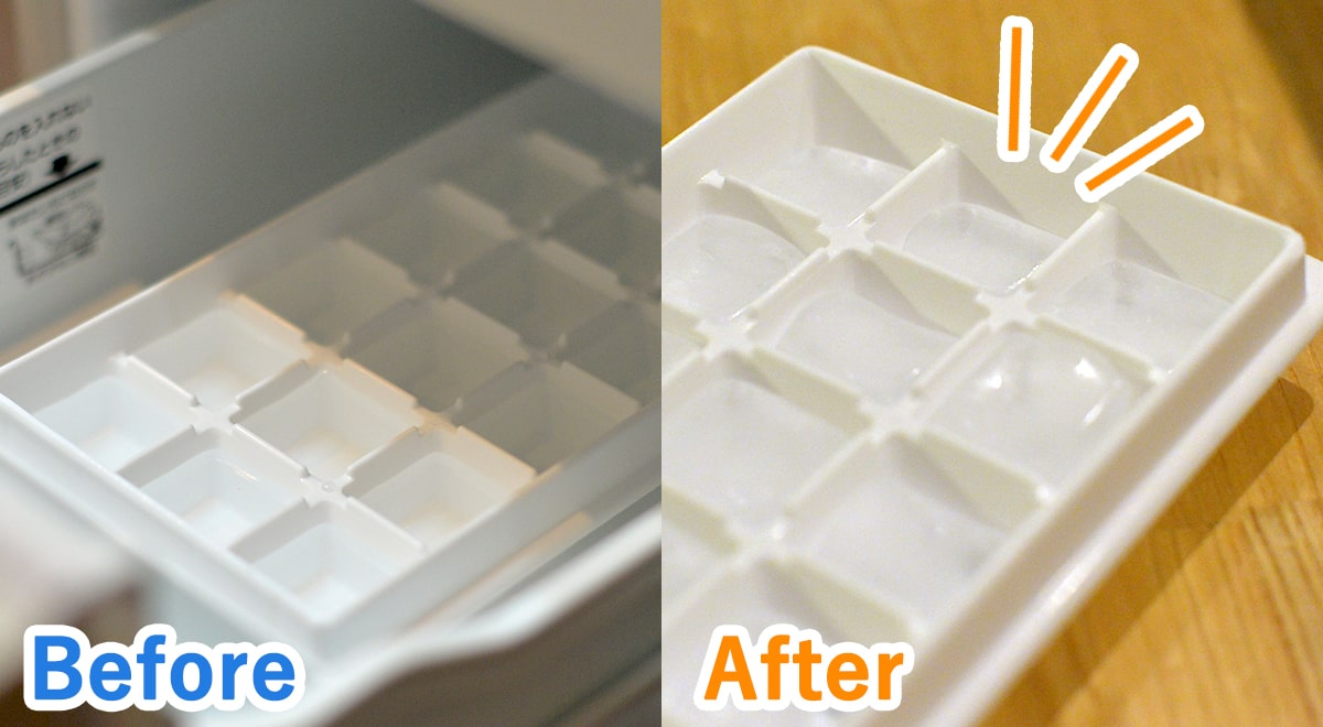 製氷皿に入れた氷が小さくなっている様子。