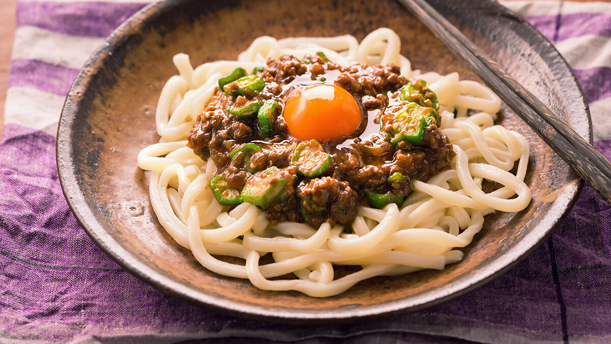オクラ入りキーマカレーうどん